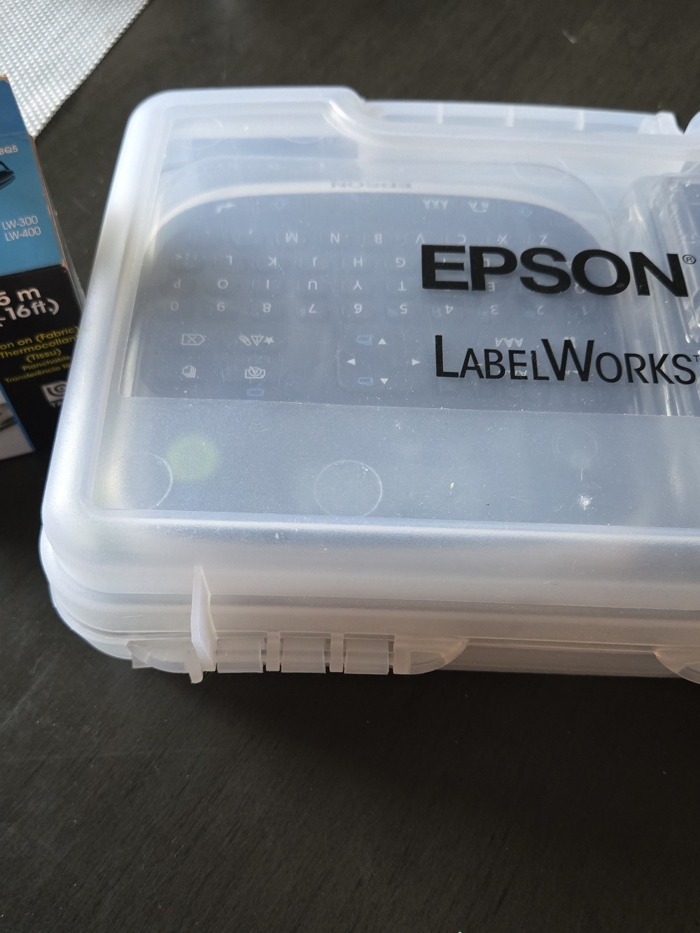 Epson LabelWorks Portable Label Maker in Frosted White With Extra Label Pack.
